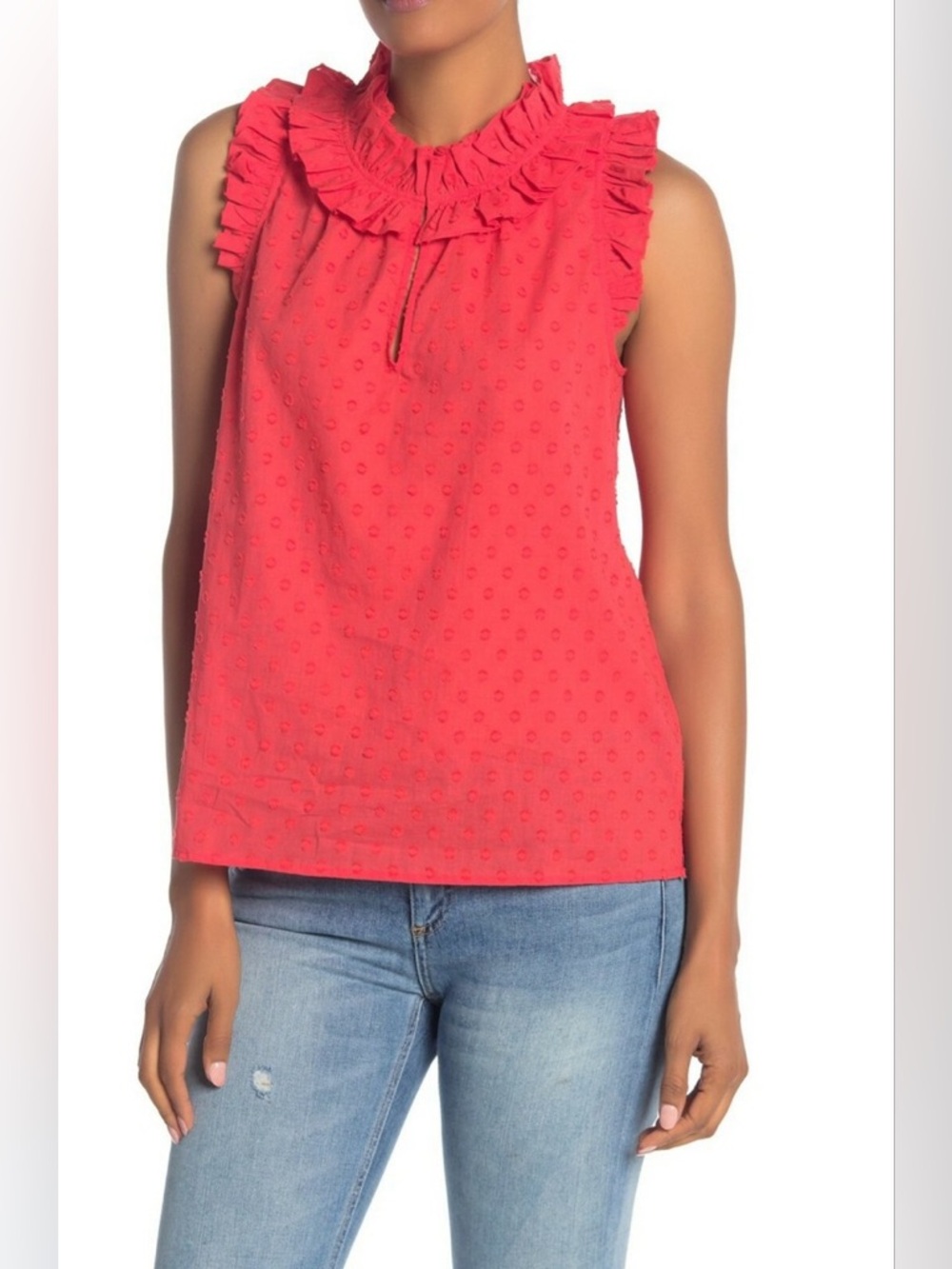 J.CREW Red Ruffle Sleeveless Textured Shift Dress Size XS NWT